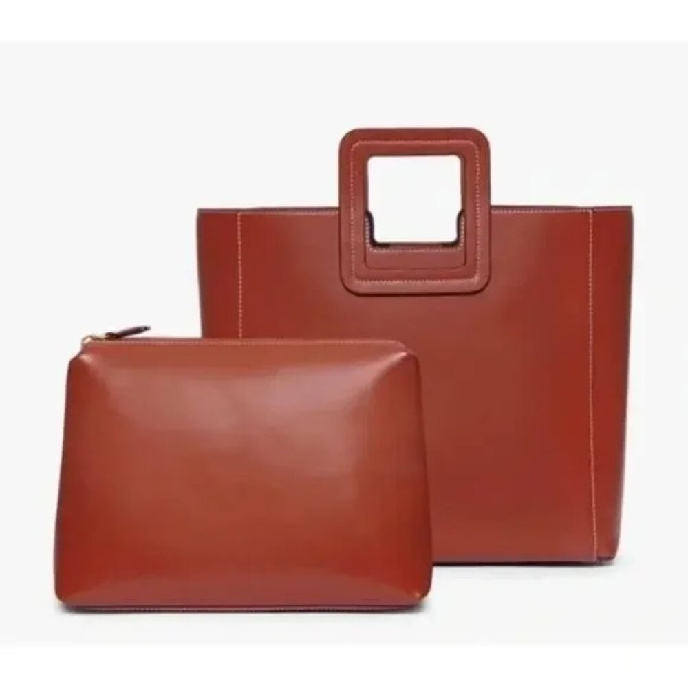 STAUD Shirley Leather Tote in Cognac - Picture 2 of 6